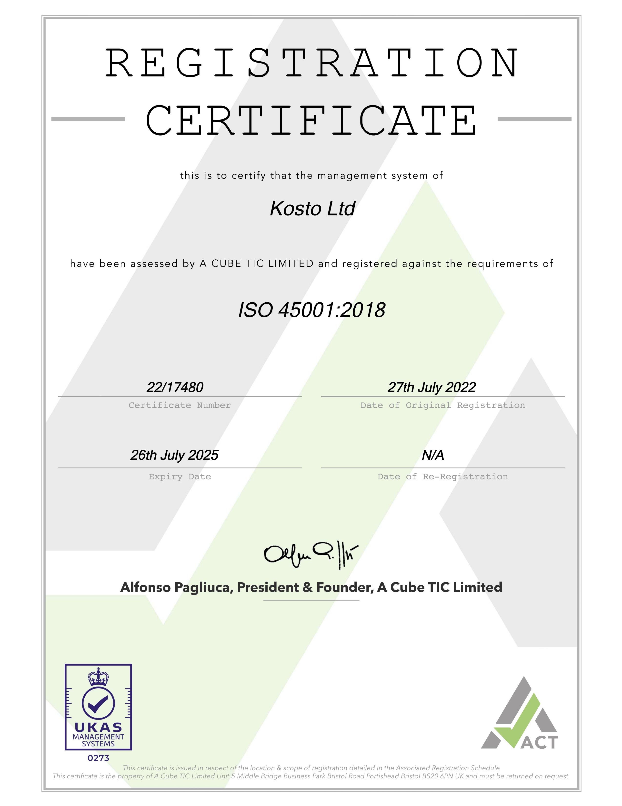 ISO 18001certificate 2017 Home