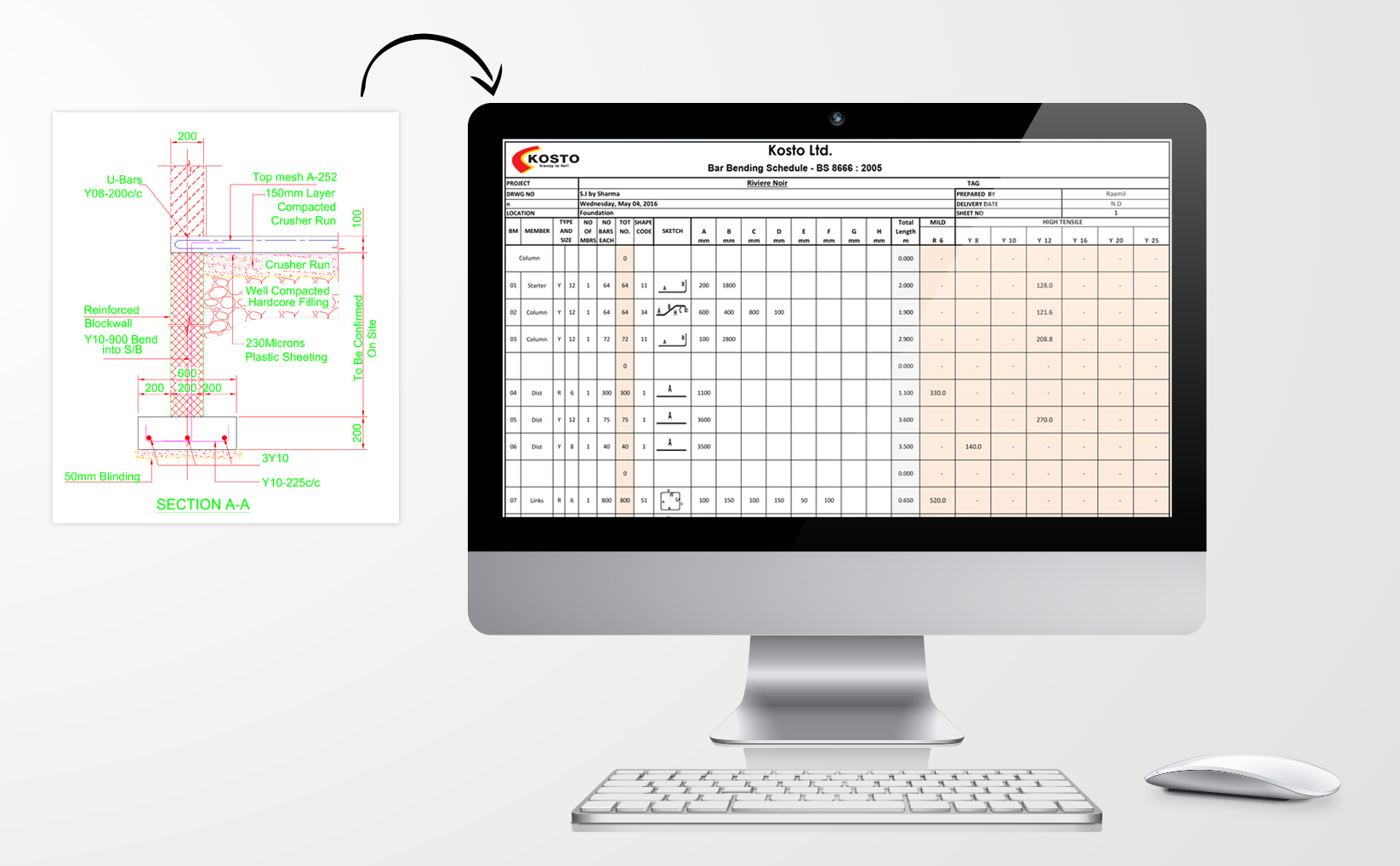 Kosto Bar Bending schedule reinforcing steel